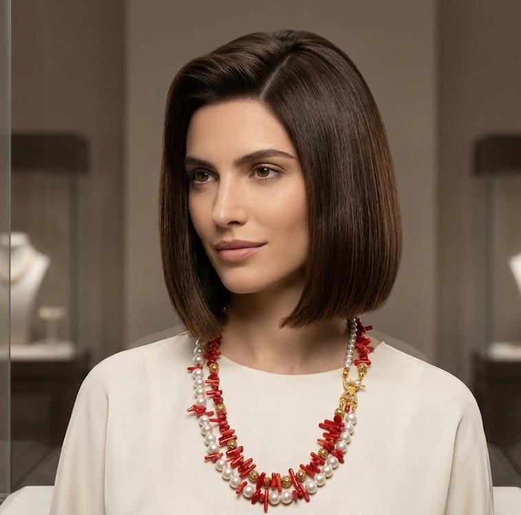 Collana multifilo in perle e corallo bambù.