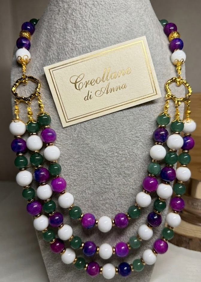 Collana Girocollo in Agata Tinta, Opale e Crisoprasio | Handmade Italia