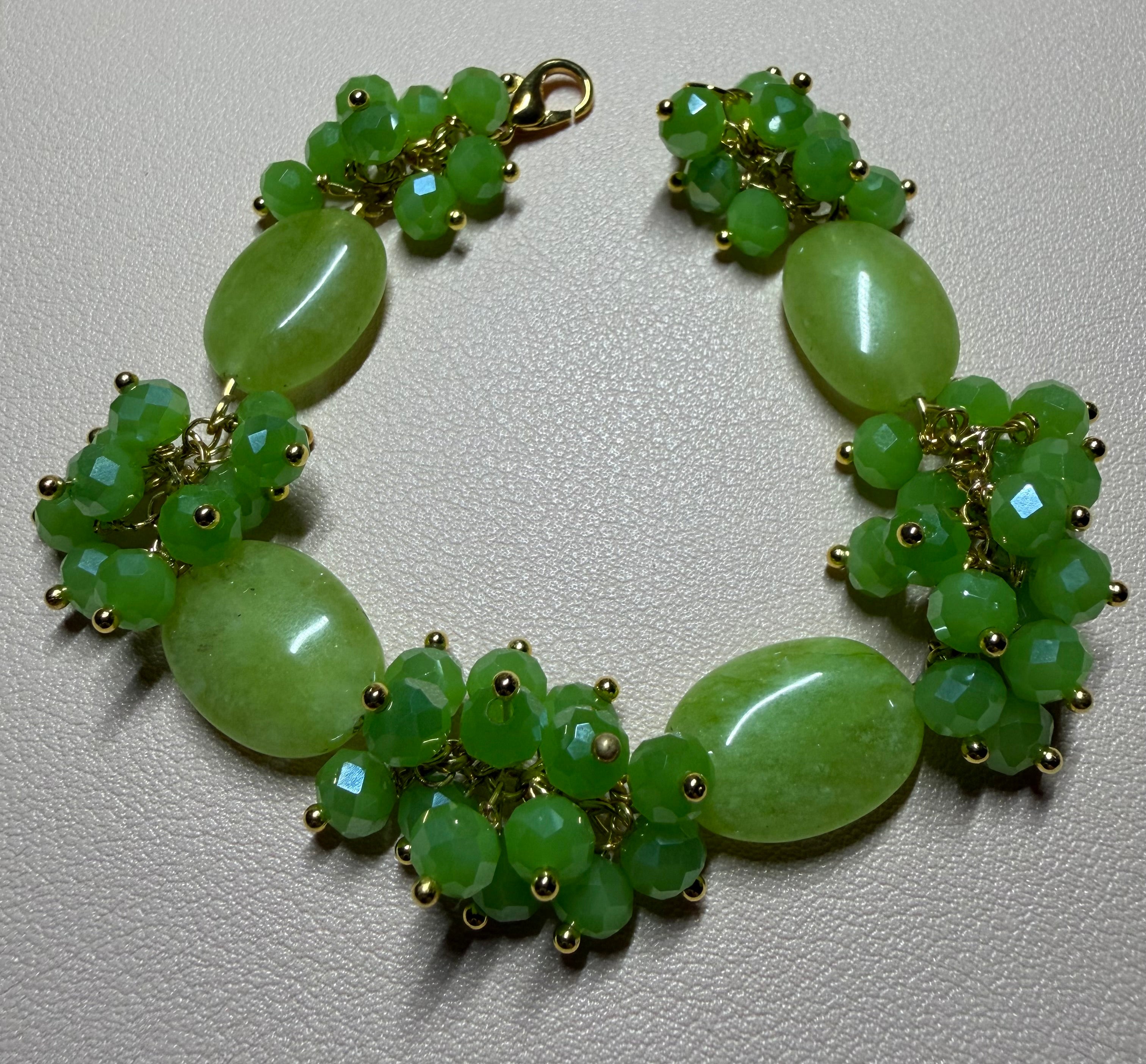 Bracciale Donna in Giada e Cristalli Verdi Sfaccettati | Handmade Italia