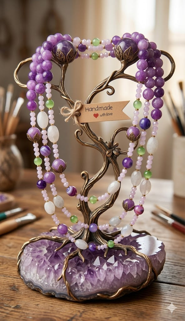 Collana Multifilo in Pietra Naturale Lilla, Viola e Bianca | Handmade Italia