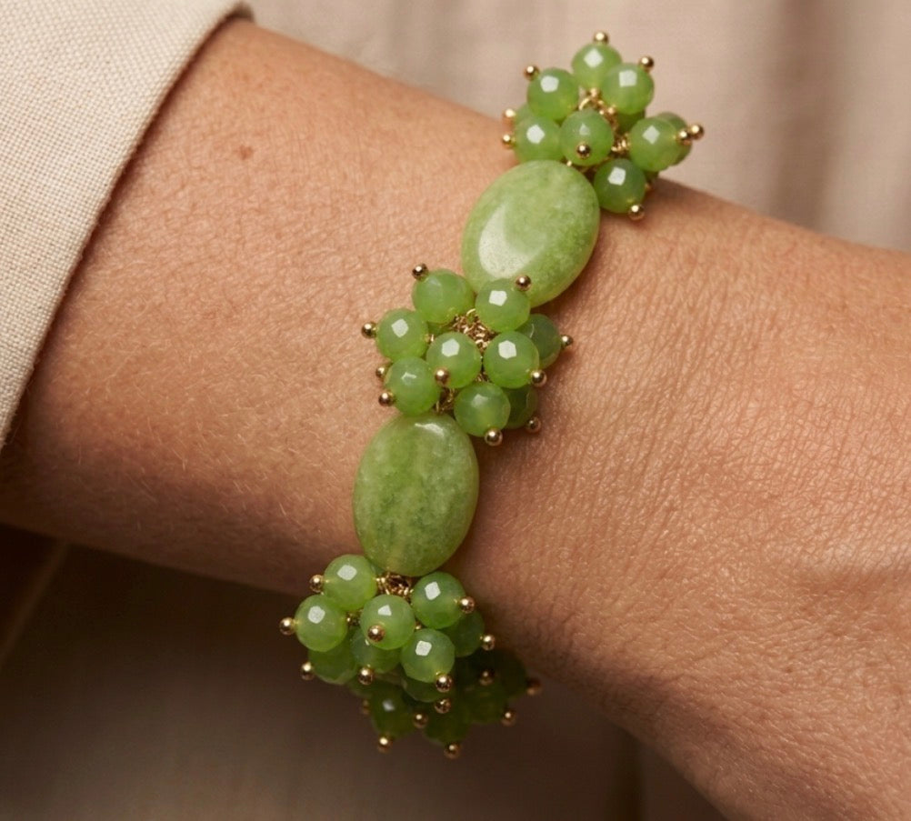 Bracciale Donna in Giada e Cristalli Verdi Sfaccettati | Handmade Italia