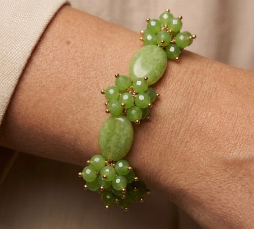 Bracciale Donna in Giada e Cristalli Verdi Sfaccettati | Handmade Italia