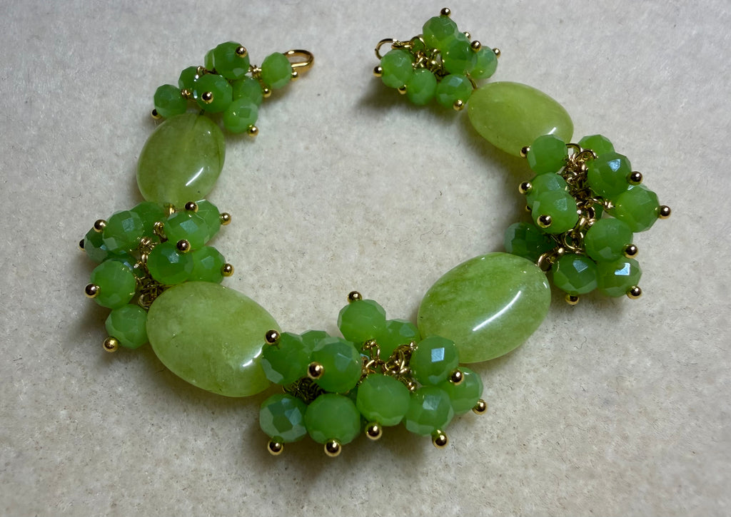 Bracciale Donna in Giada e Cristalli Verdi Sfaccettati | Handmade Italia