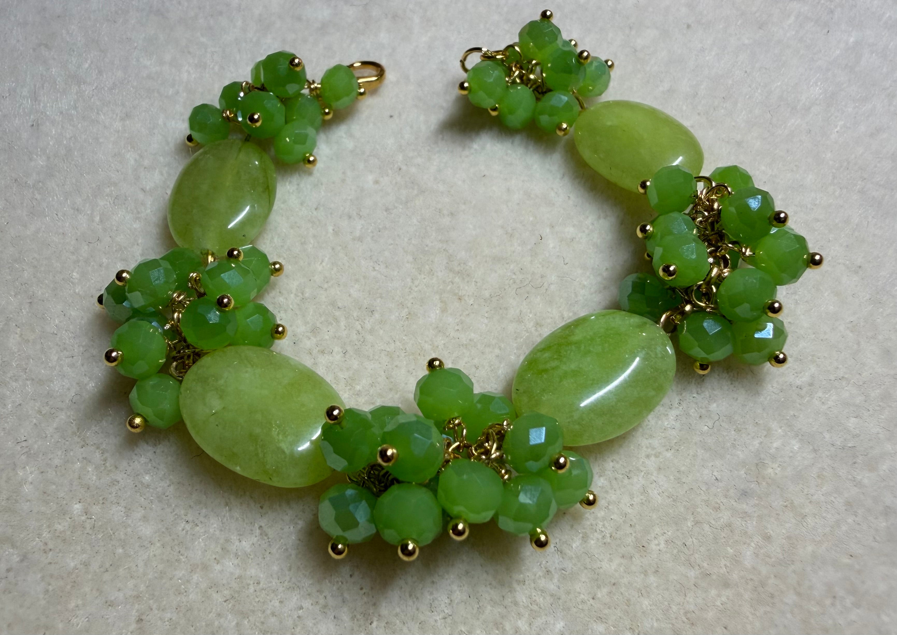 Bracciale Donna in Giada e Cristalli Verdi Sfaccettati | Handmade Italia