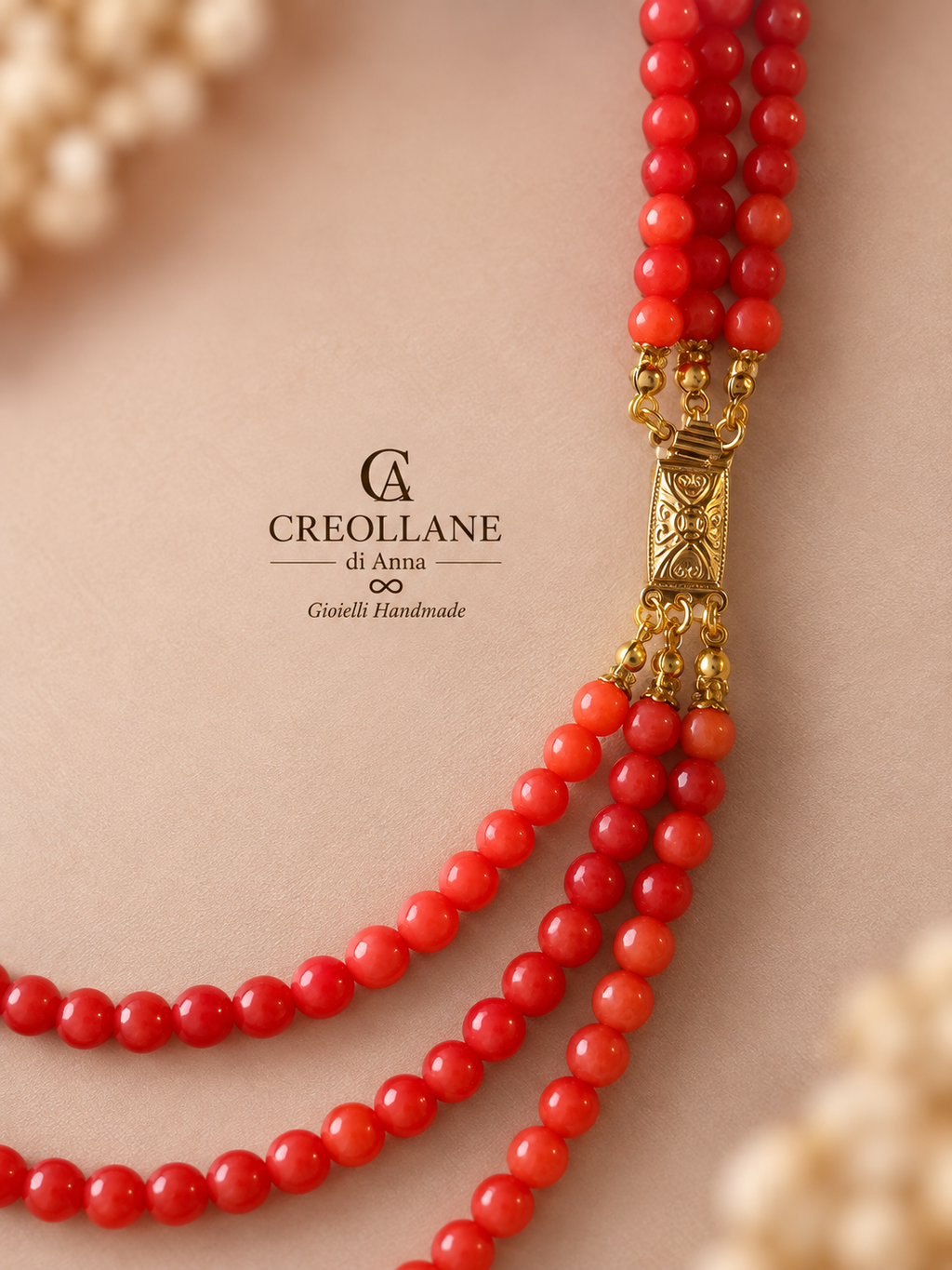 Collana Multifilo in Giada Giadite, Corallo Bambù, Perle di Fiume ed Ematite