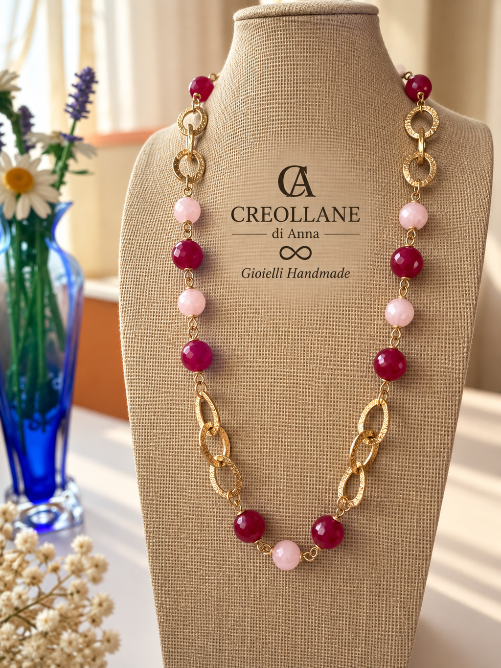 Collana e Orecchini Quarzo Rosa e Radice di Rubino | Made in Italy