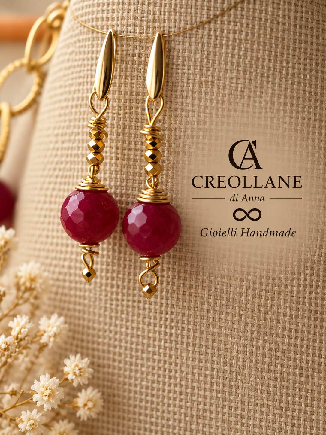 Collana e Orecchini Quarzo Rosa e Radice di Rubino | Made in Italy