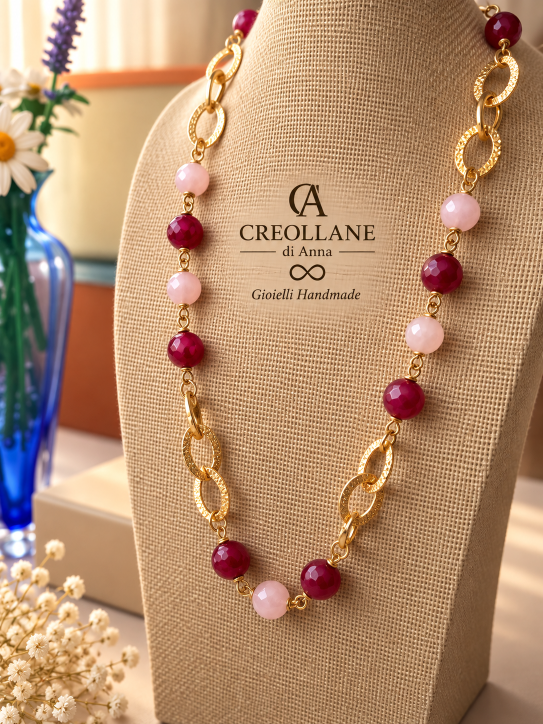 Collana e Orecchini Quarzo Rosa e Radice di Rubino | Made in Italy