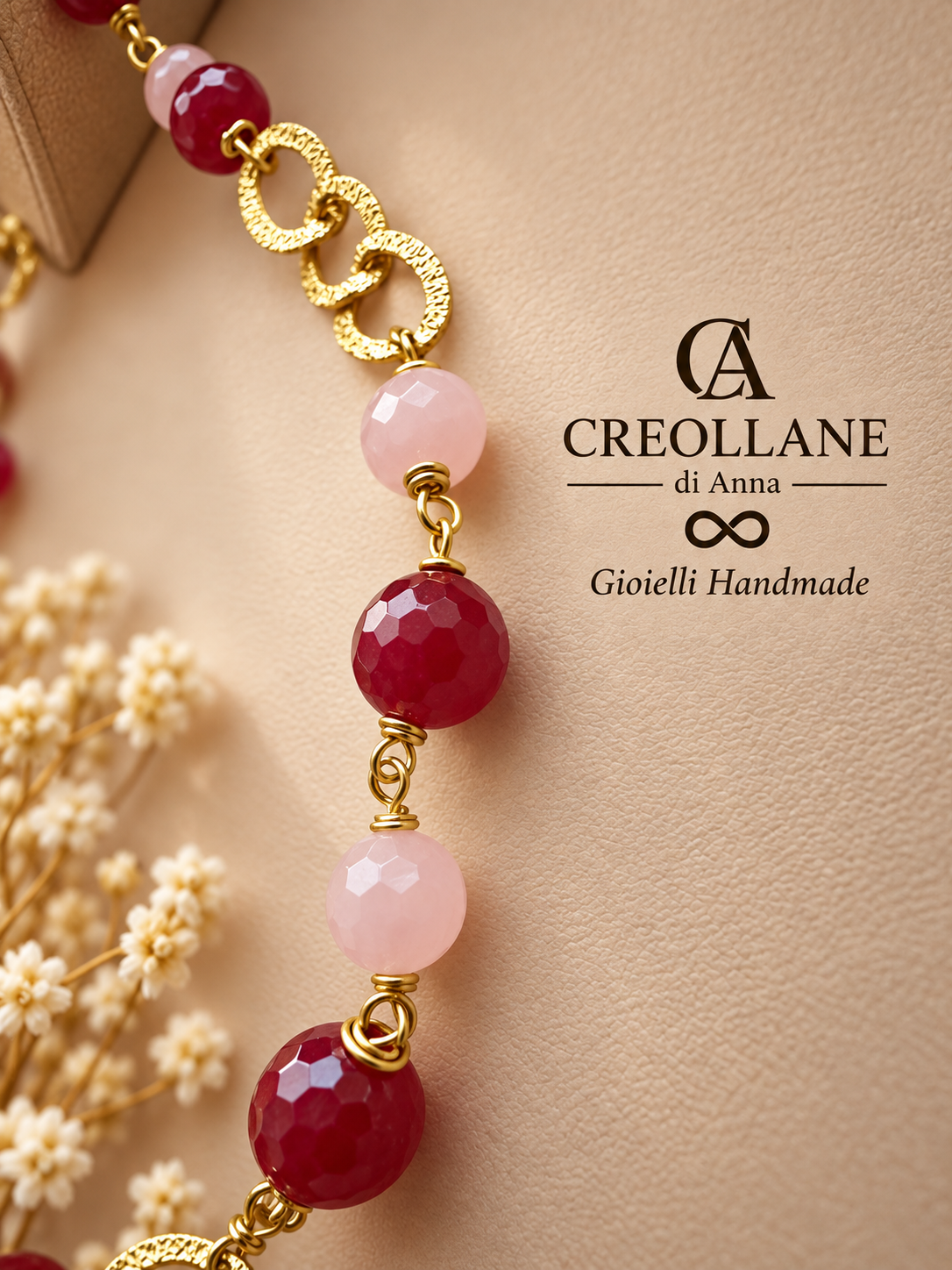 Collana e Orecchini Quarzo Rosa e Radice di Rubino | Made in Italy