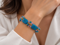Bracciale Donna Artigianale Handmade | Calcedonio Blu Rettangolare e Cristalli Ottanio e Viola | Made in Italy