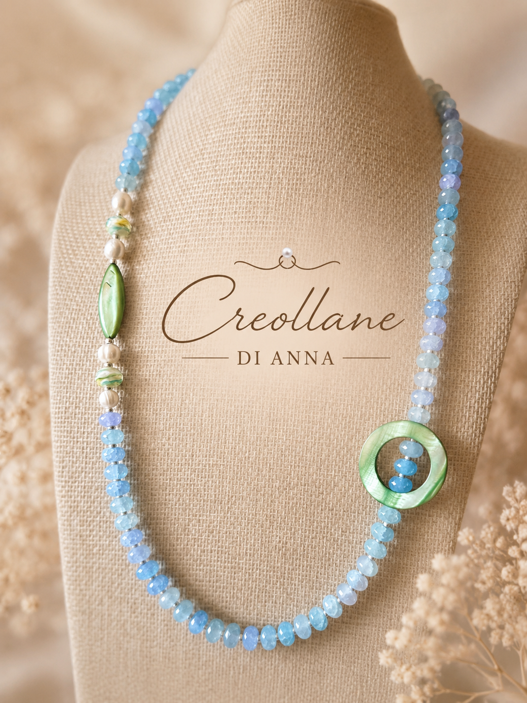 Collana Agata Dragon Vein Asimmetrica Madreperla | Made in Italy