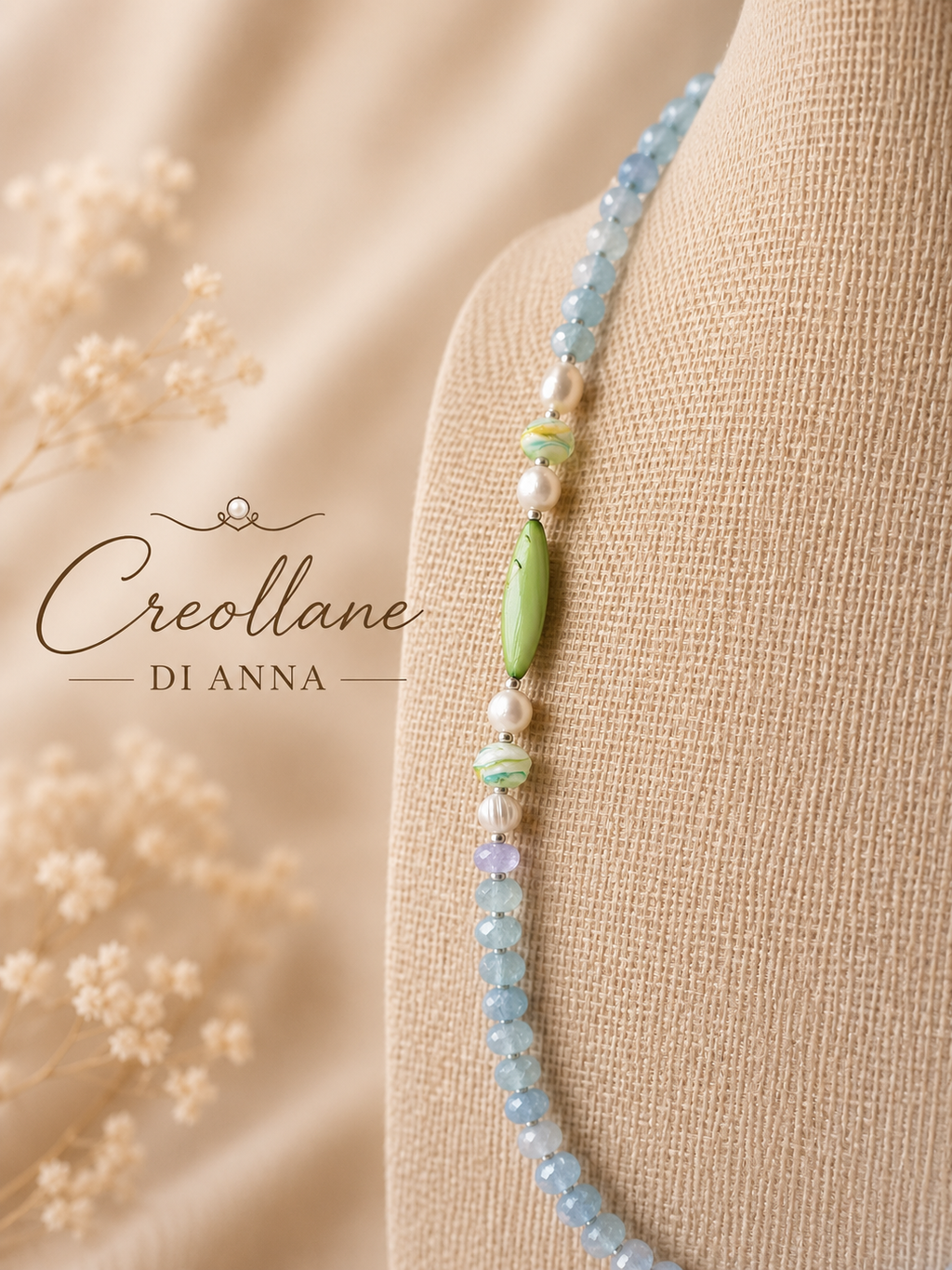 Collana Agata Dragon Vein Asimmetrica Madreperla | Made in Italy