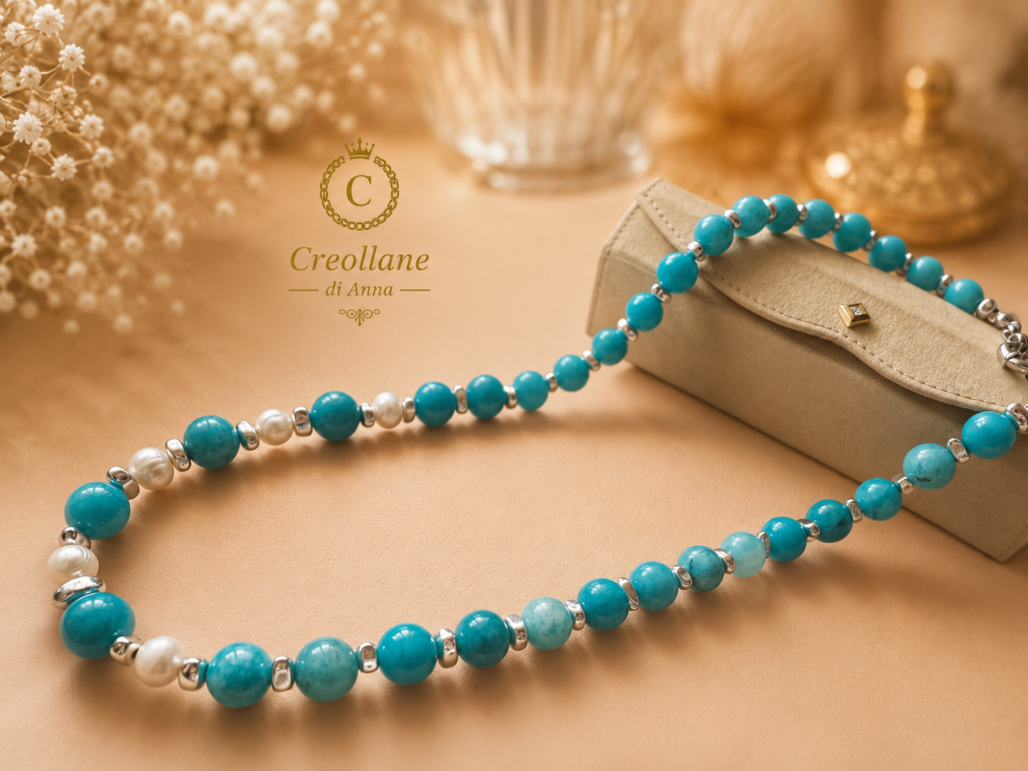 Collana Artigianale Handmade | Amazzonite, Ematite Silver e Perle Naturali di Fiume | Made in Italy