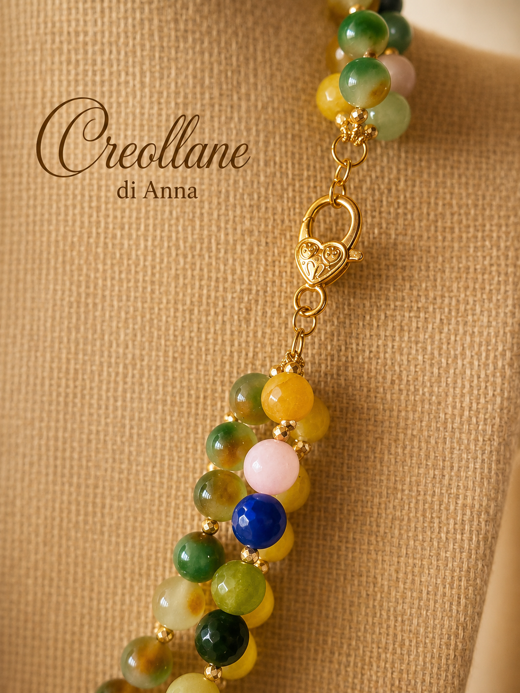 Collana Girocollo Artigianale Handmade | Multifilo Serpentino, Crisoprasio e Quartzite Sfaccettata con Ematite | Made in Italy