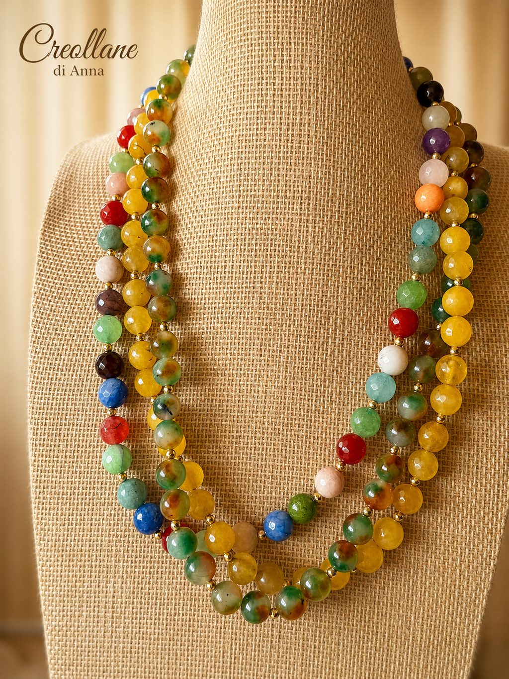 Collana Girocollo Artigianale Handmade | Multifilo Serpentino, Crisoprasio e Quartzite Sfaccettata con Ematite | Made in Italy