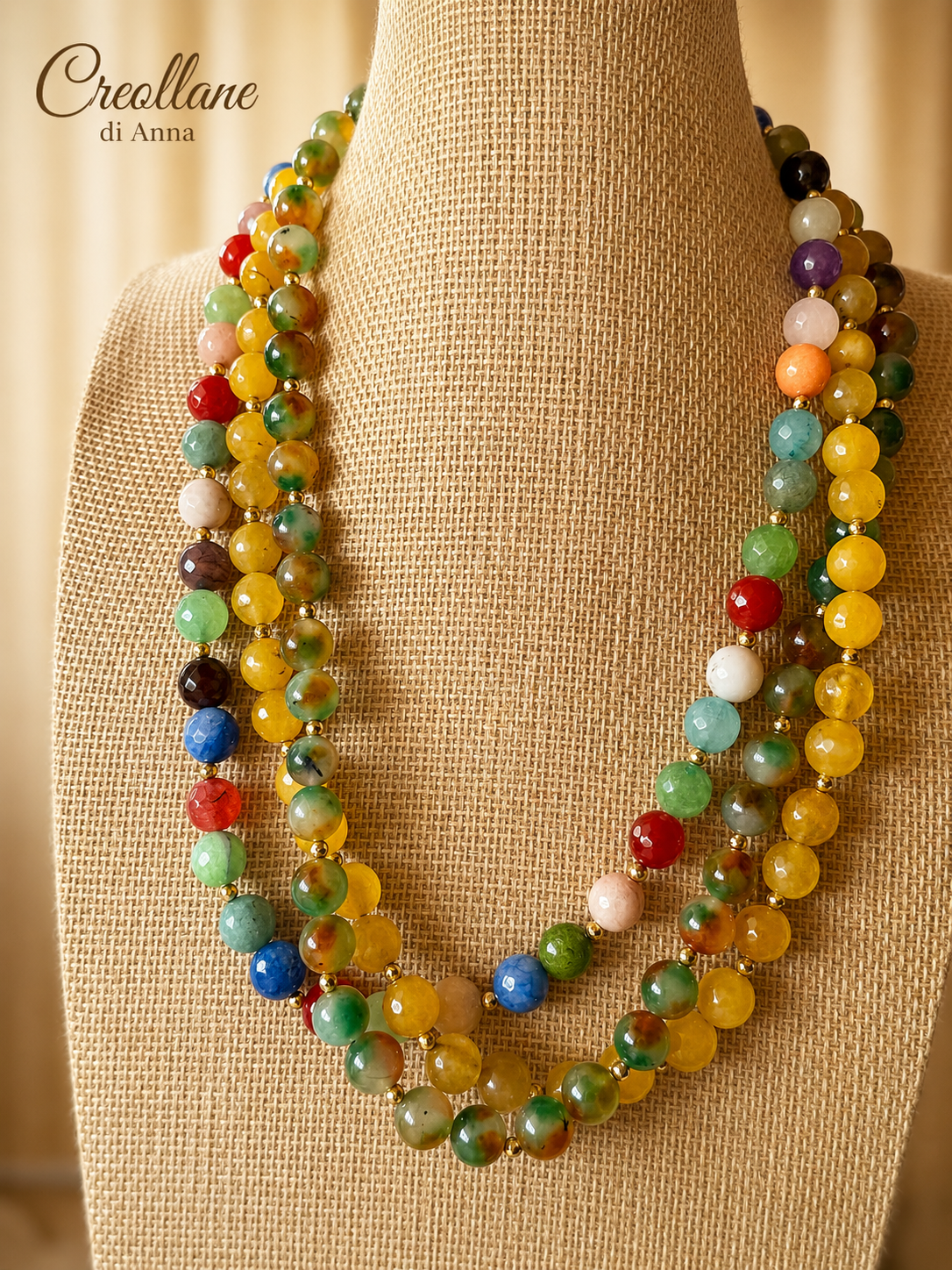 Collana Girocollo Artigianale Handmade | Multifilo Serpentino, Crisoprasio e Quartzite Sfaccettata con Ematite | Made in Italy