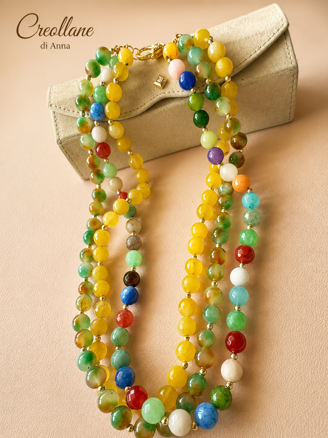 Collana Girocollo Artigianale Handmade | Multifilo Serpentino, Crisoprasio e Quartzite Sfaccettata con Ematite | Made in Italy