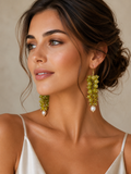 Orecchini a Grappolo Cristalli Giallo Ocra e Serpentino – Handmade