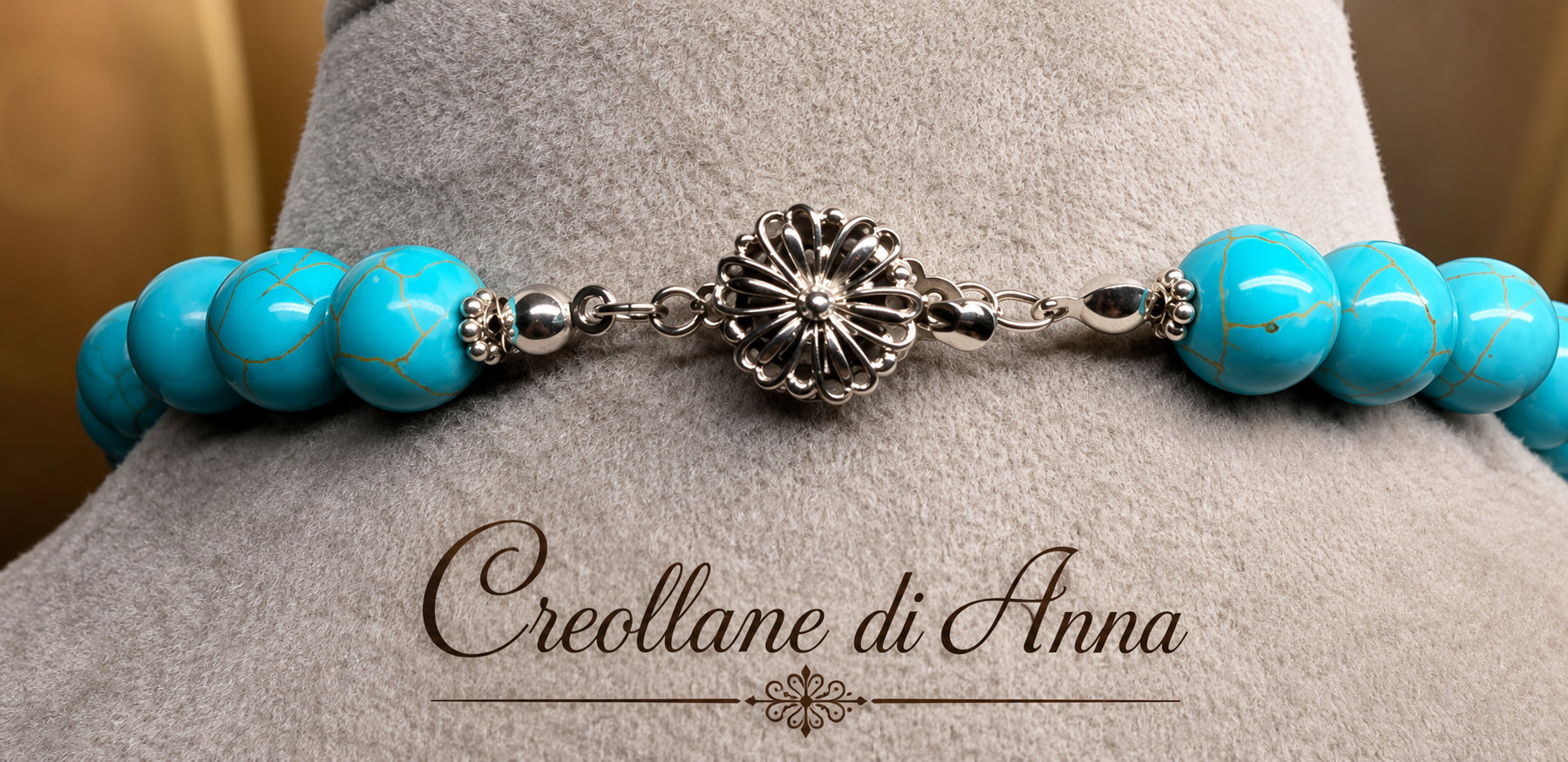 Collana Girocollo Artigianale Handmade | Pasta di Turchese e Ciondolo in Acciaio | Made in Italy