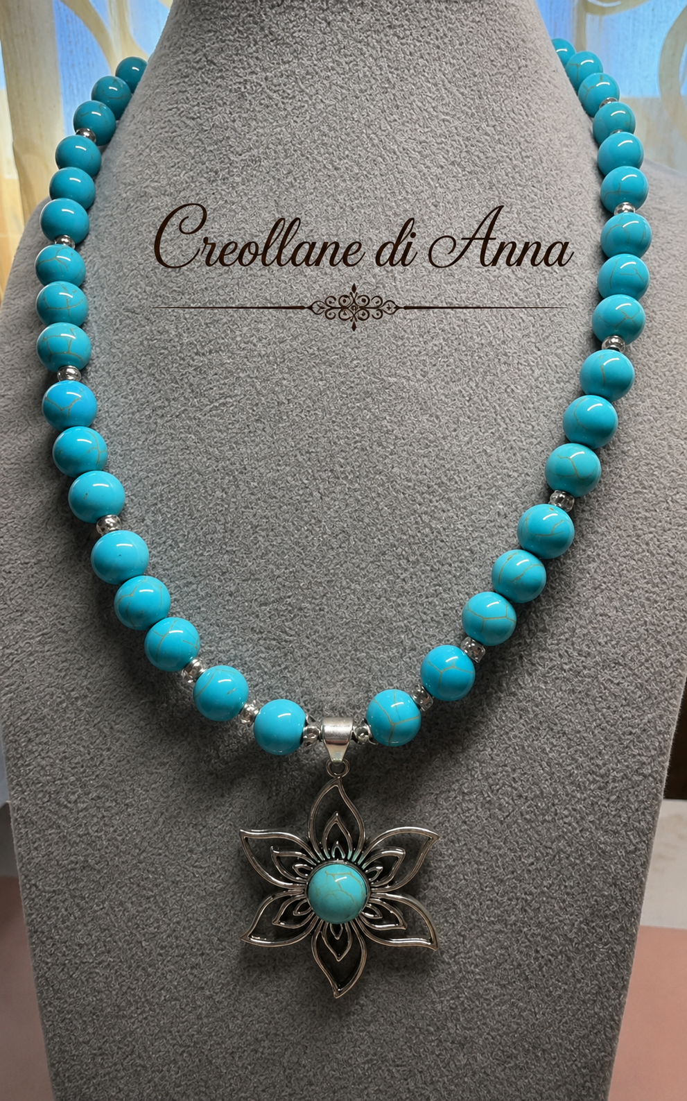 Collana Girocollo Artigianale Handmade | Pasta di Turchese e Ciondolo in Acciaio | Made in Italy