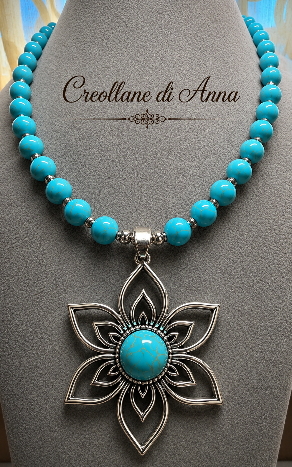 Collana Girocollo Artigianale Handmade | Pasta di Turchese e Ciondolo in Acciaio | Made in Italy