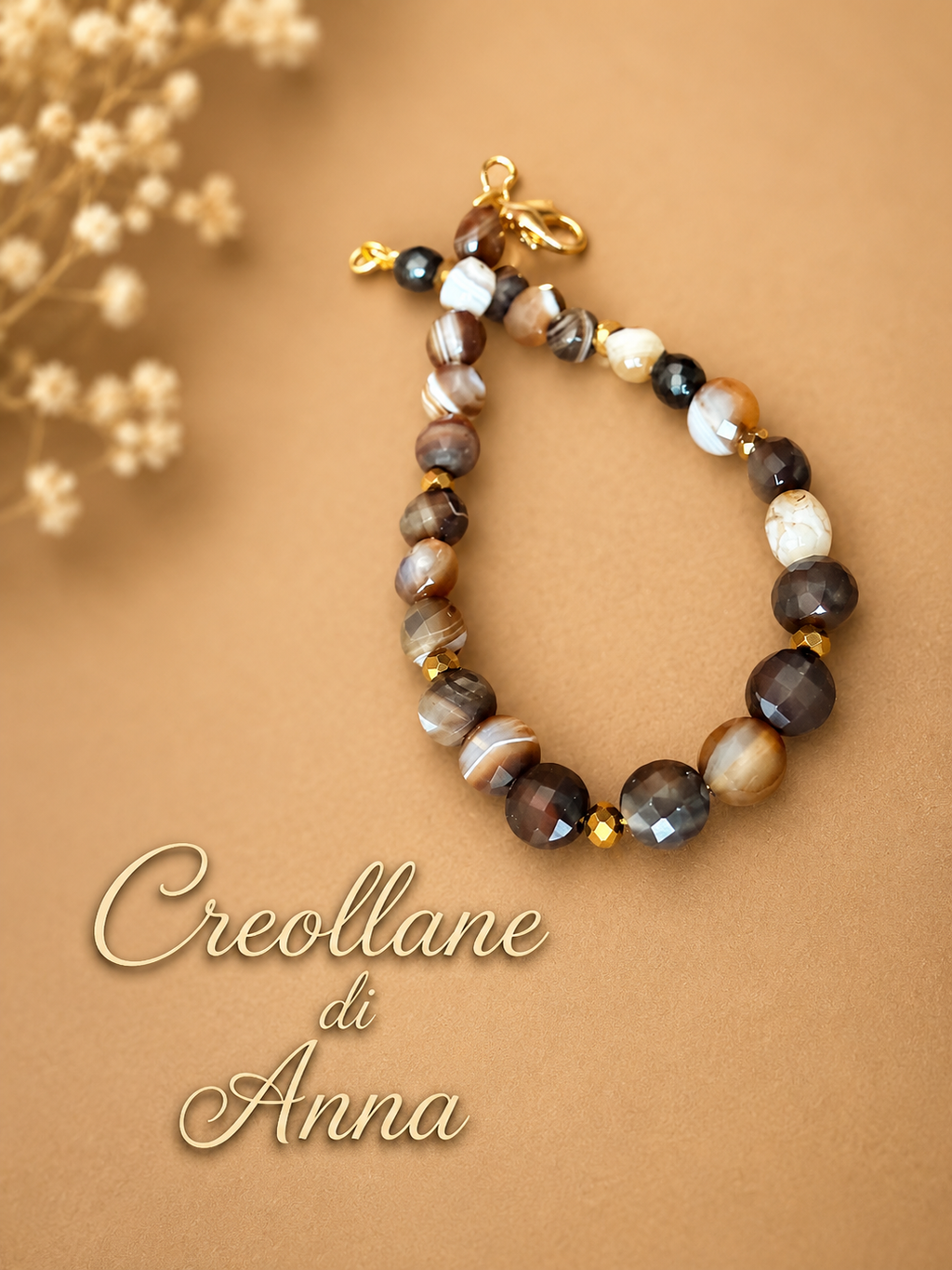 Bracciale Uomo Agata Toni Caldi e Ematite Oro Scuro | Handmade Made in Italy