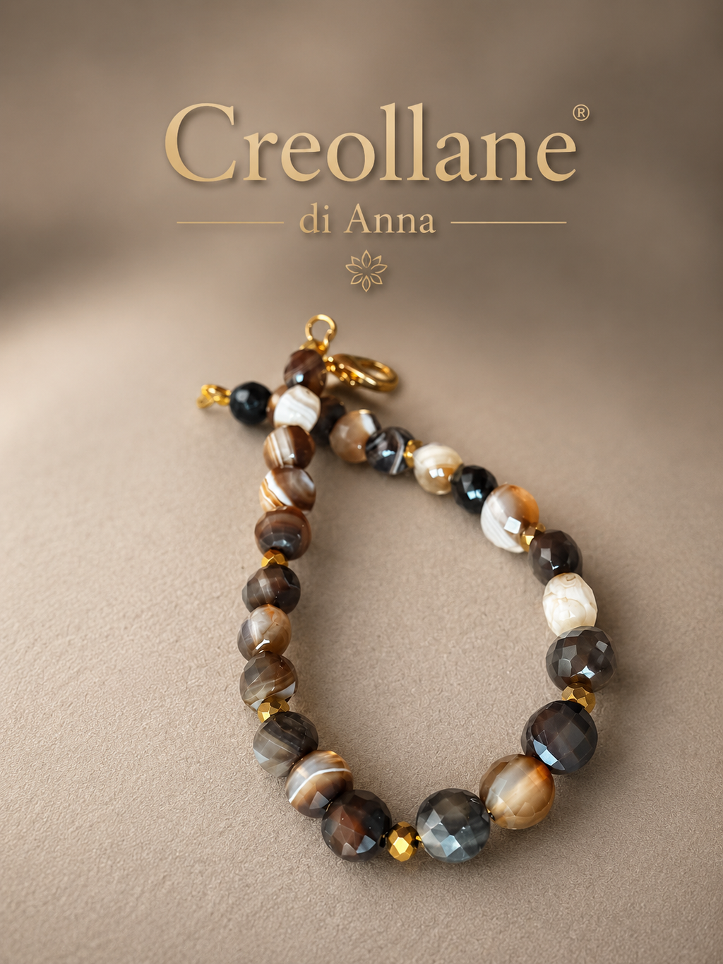 Bracciale Uomo Agata Toni Caldi e Ematite Oro Scuro | Handmade Made in Italy