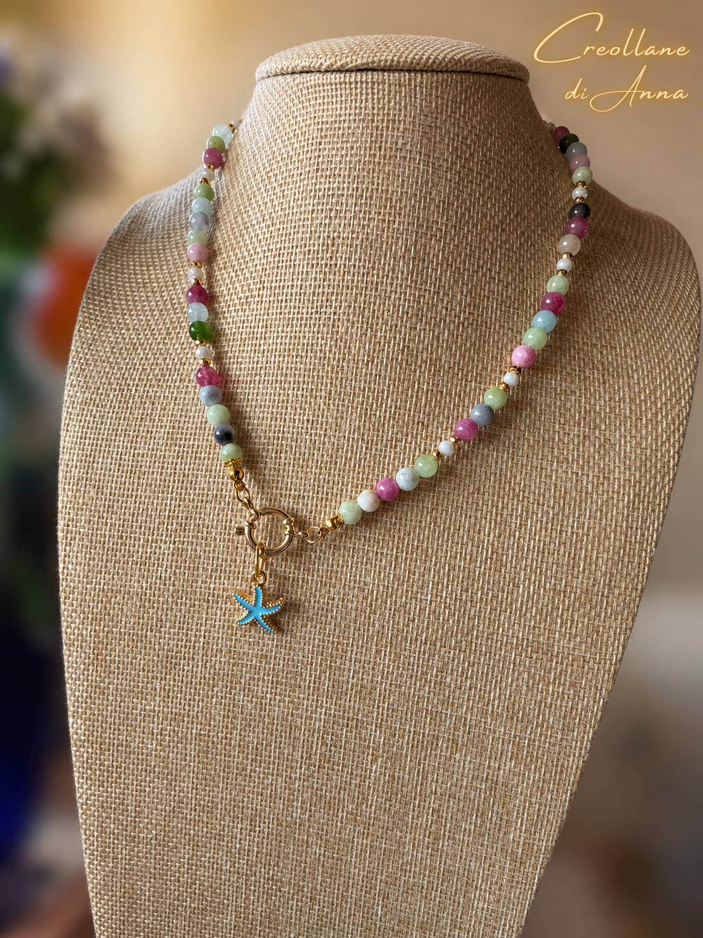Collana Giada Giadite, Cristalli Sfaccettati e Ciondolo Stella | Made in Italy
