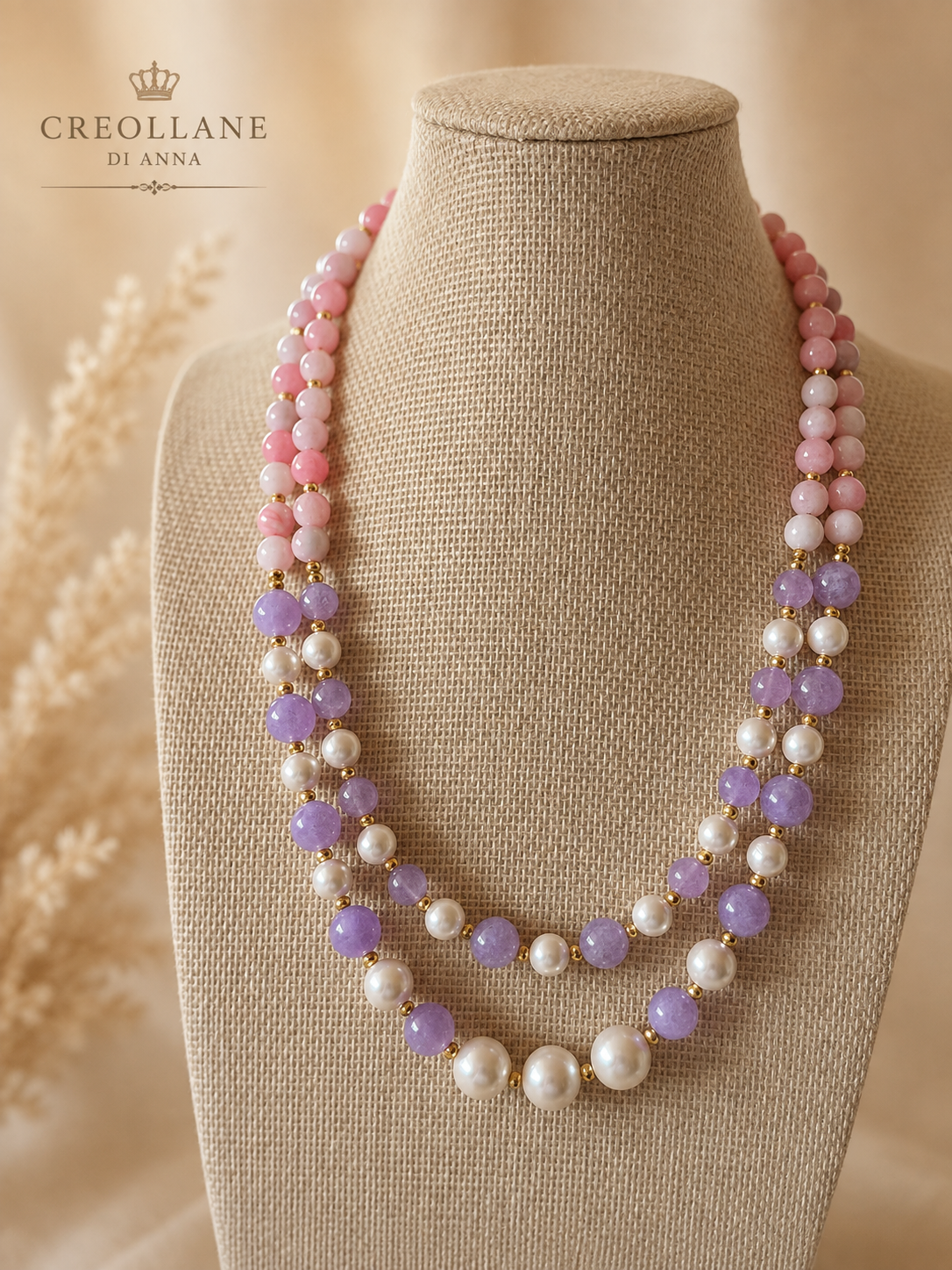 Collana Multifilo Giada Viola Perle Maiorca | Made in Italy