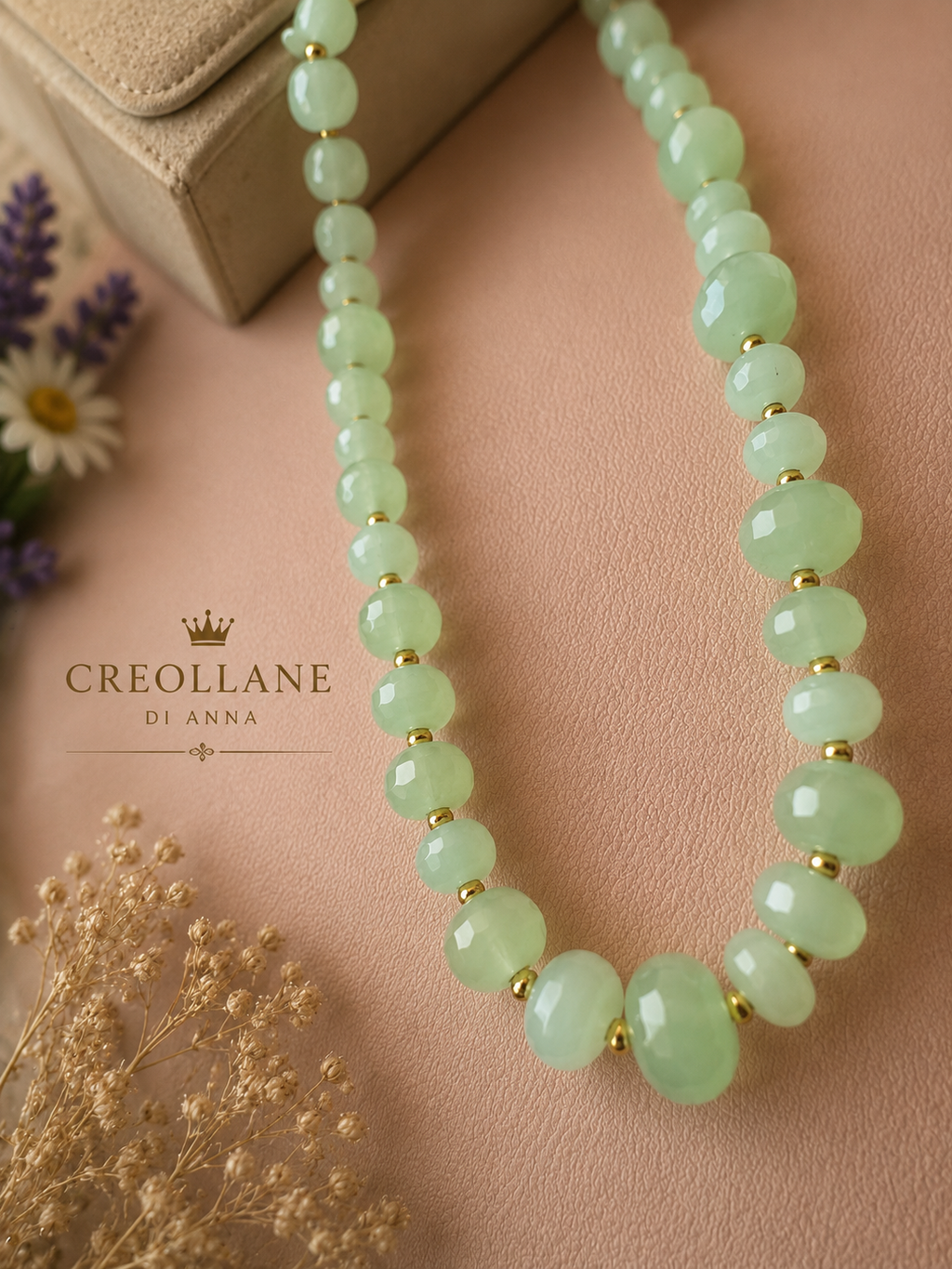 Collana Crisoprasio Naturale Chiusura Magnetica Oro | Made in Italy