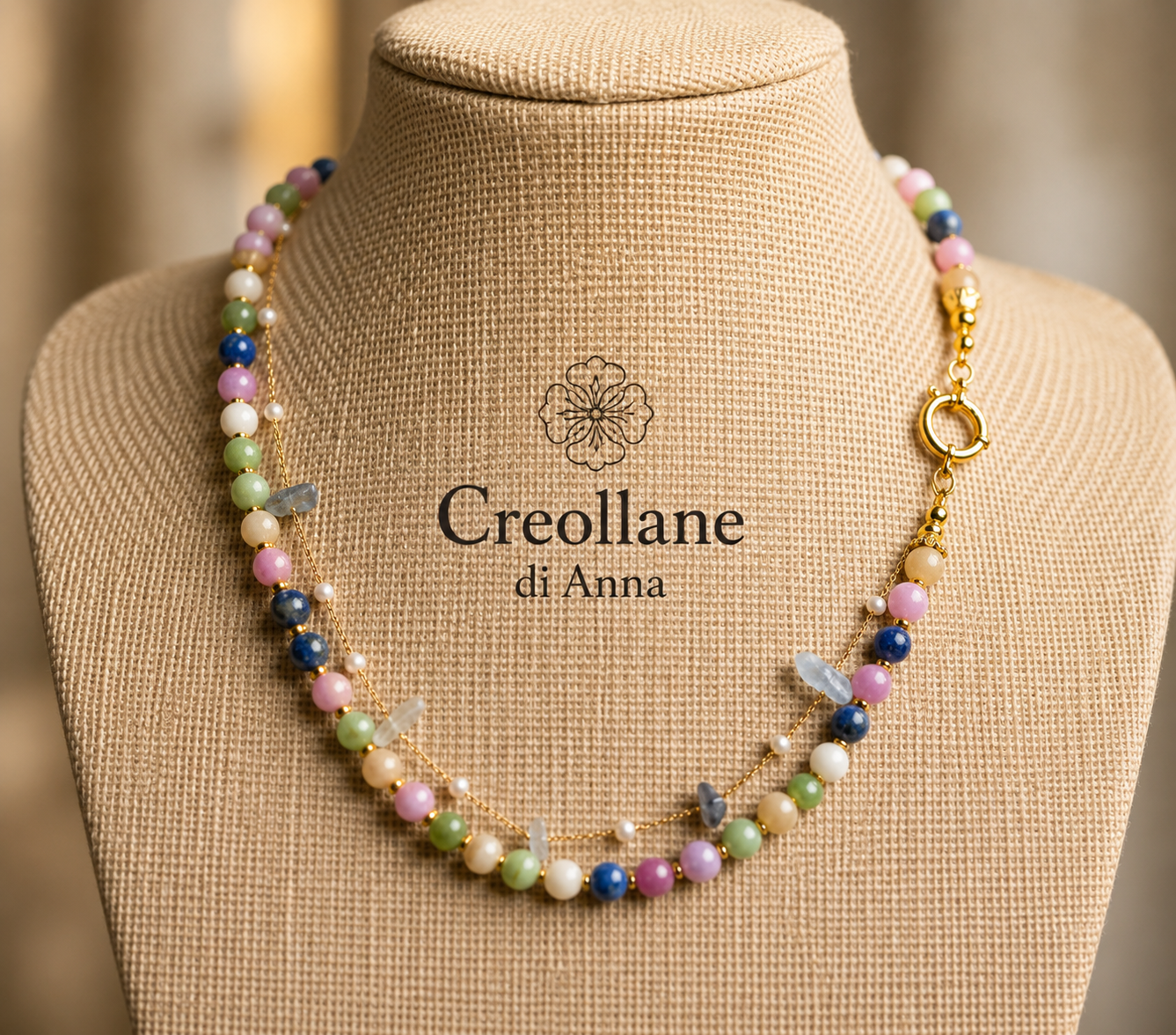 Collana Artigianale Handmade | Tormalina Multicolore e Catena Cristalli | Made in Italy