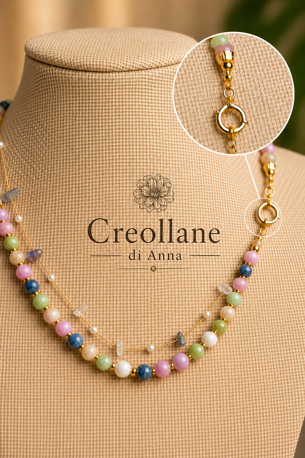 Collana Artigianale Handmade | Tormalina Multicolore e Catena Cristalli | Made in Italy