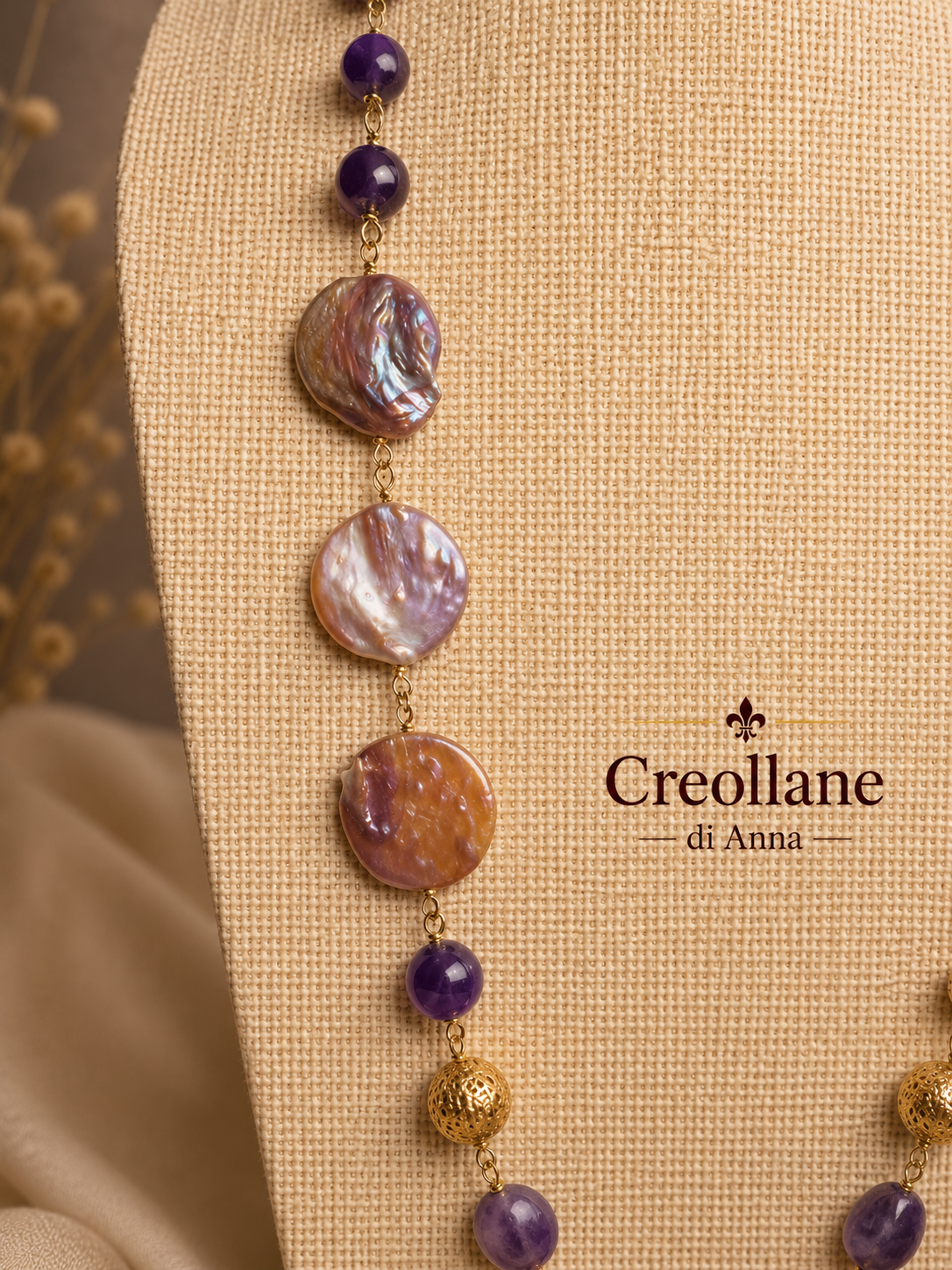 Collana Artigianale Handmade | Ametista e Perle Scaramazza | Made in Italy