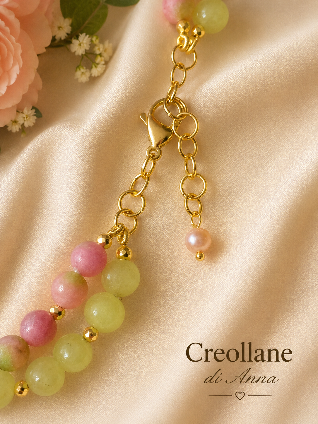 Collana Artigianale Doppio Filo | Serpentino, Quarzite e Ematite Oro | Made in Italy