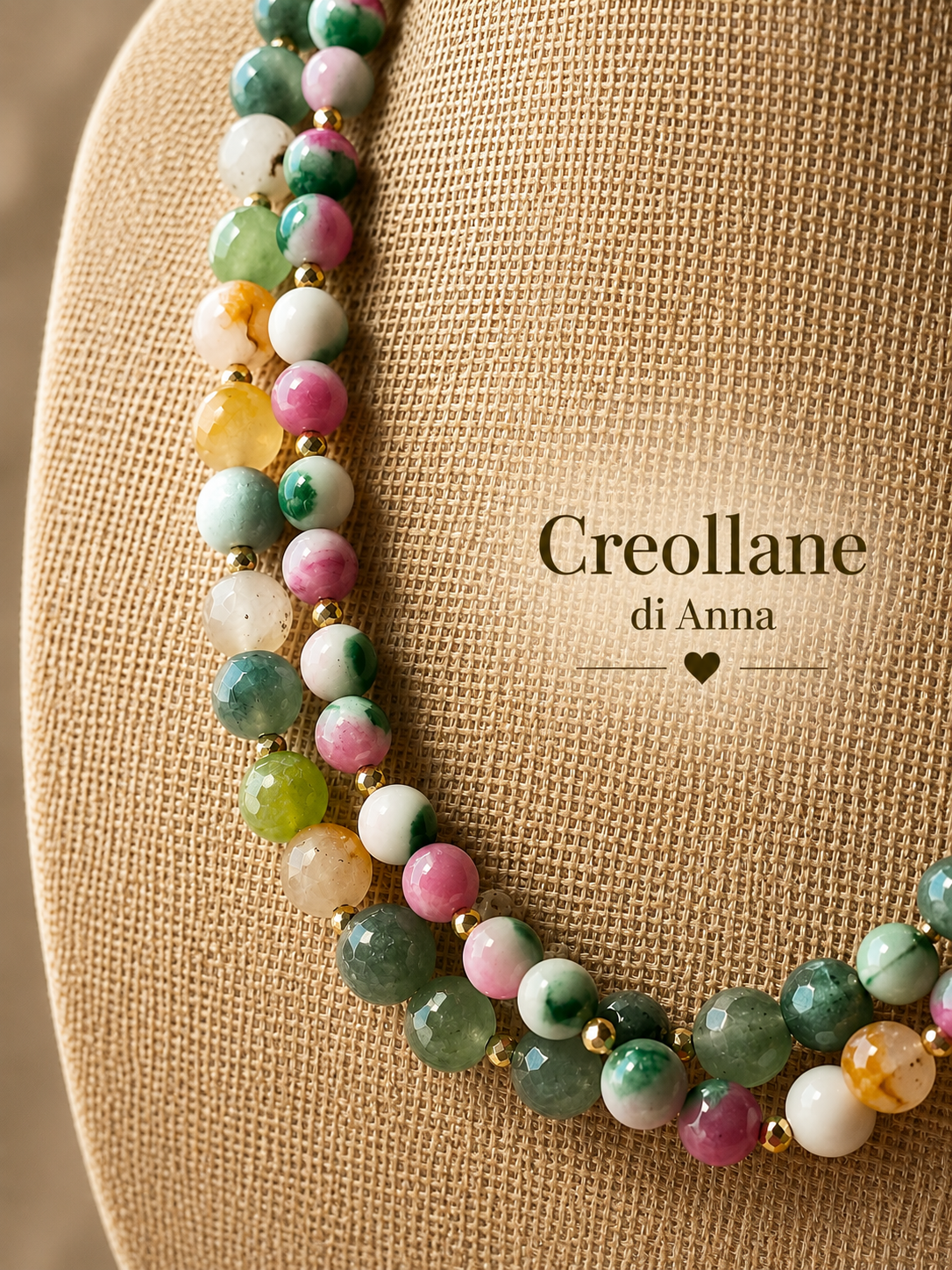 Collana Doppio Filo Agata Persiana e Crisoprasio | Handmade Italia