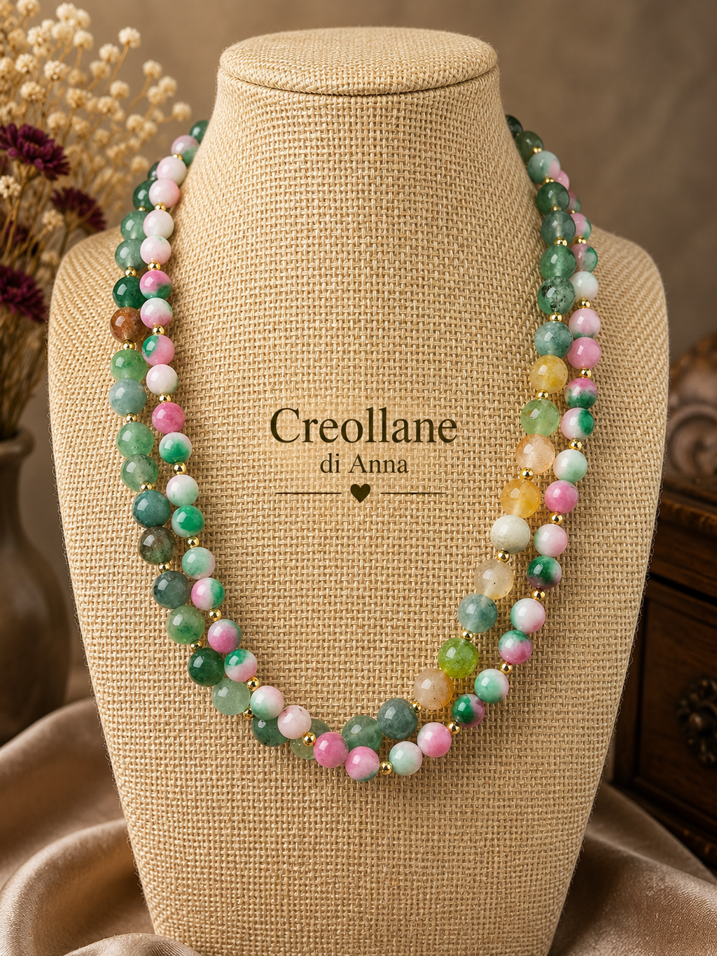 Collana Doppio Filo Agata Persiana e Crisoprasio | Handmade Italia