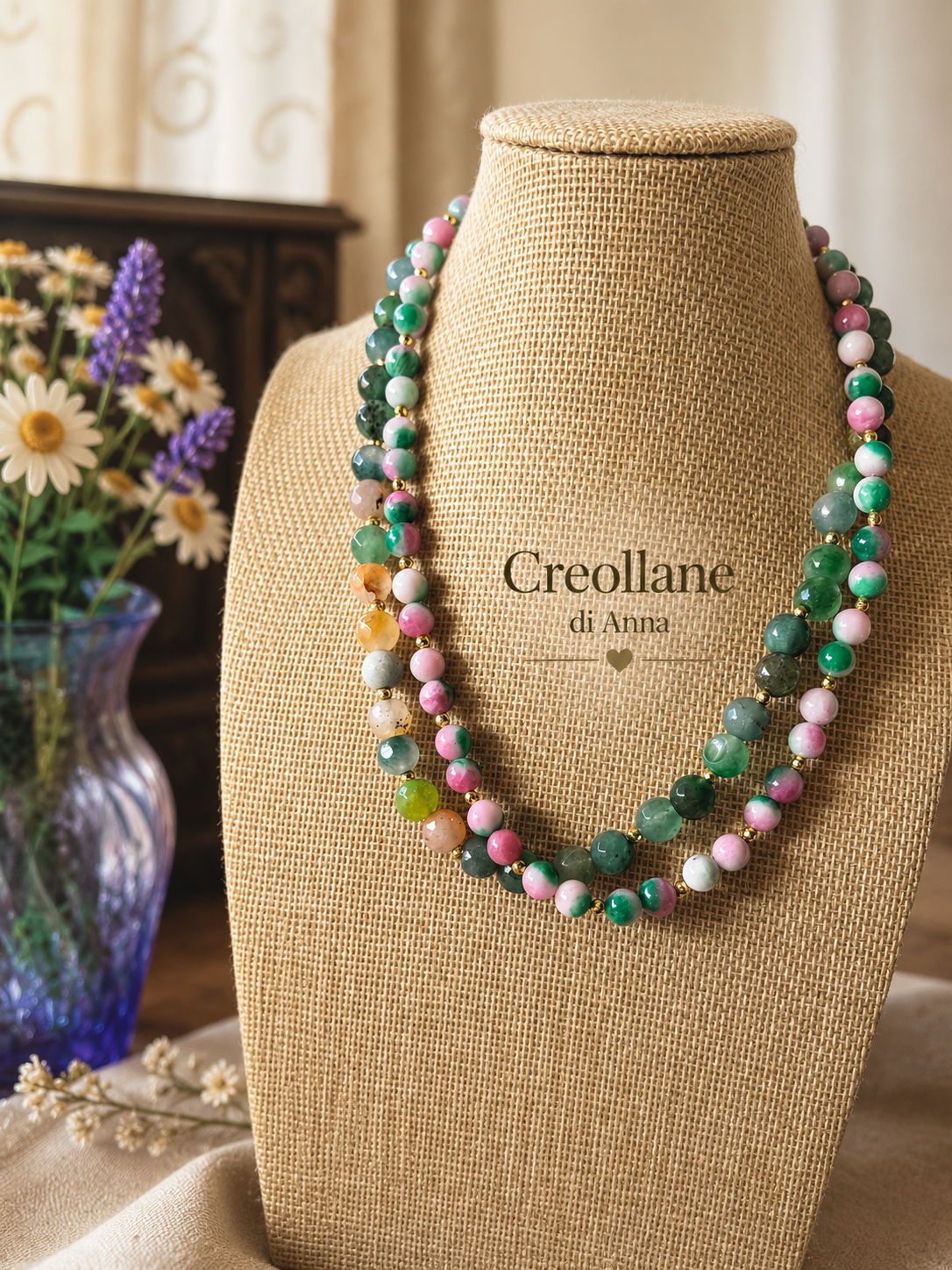 Collana Doppio Filo Agata Persiana e Crisoprasio | Handmade Italia