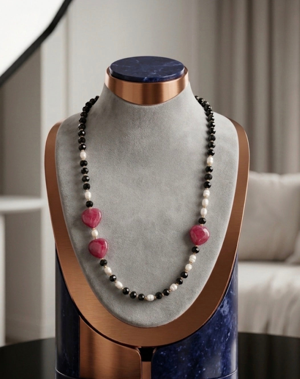 Collana in pietre dure e perle naturali