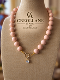 Collana Girocollo Pasta di Corallo Rosa con Pendente Pavé | Made in Italy