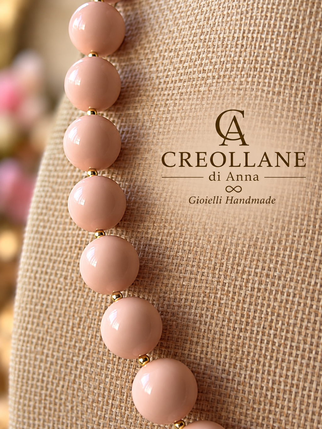 Collana Girocollo Pasta di Corallo Rosa con Pendente Pavé | Made in Italy