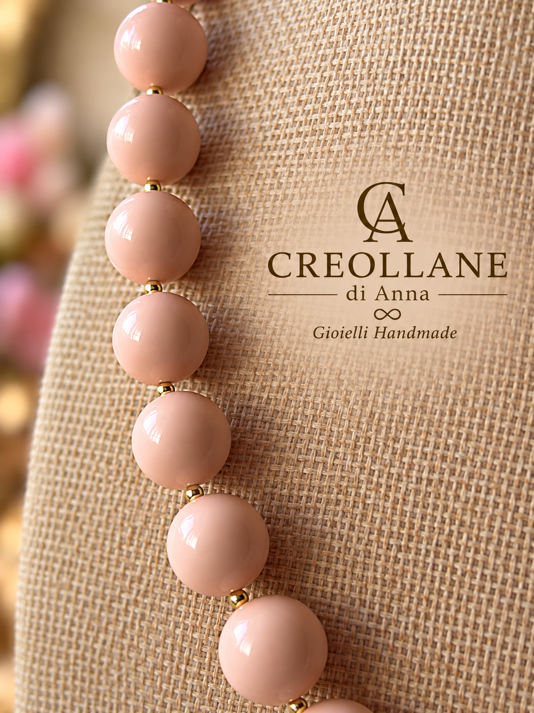 Collana Girocollo Pasta di Corallo Rosa con Pendente Pavé | Made in Italy