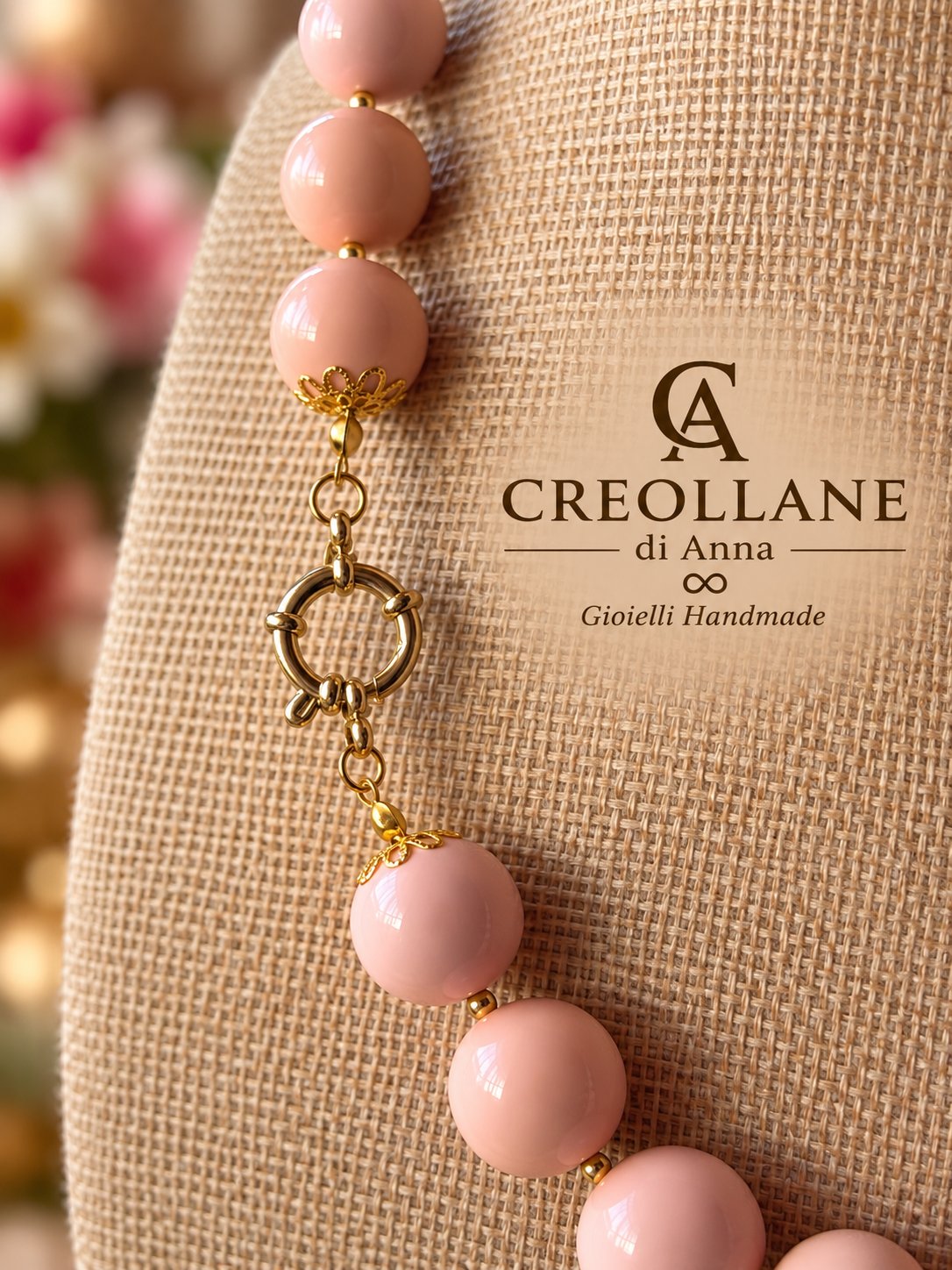 Collana Girocollo Pasta di Corallo Rosa con Pendente Pavé | Made in Italy