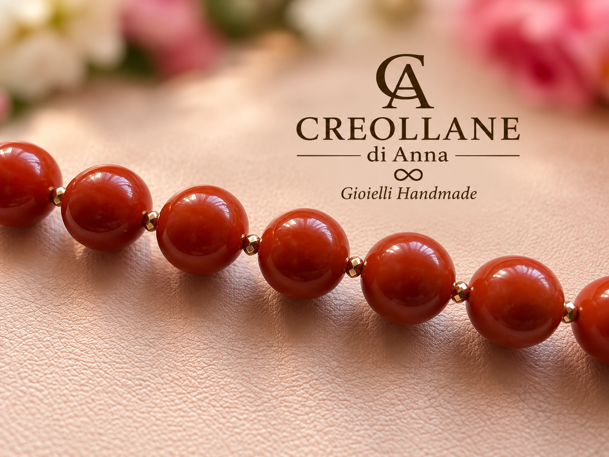Collana Monofilo Pasta di Corallo Sardegna, Perle e Cameo Fiore | Made in Italy