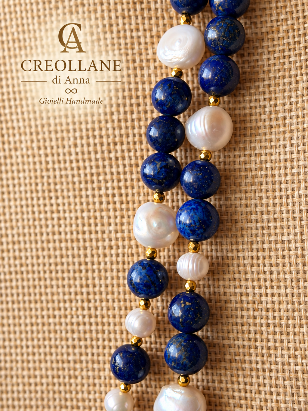 Collana Doppio Filo Lapislazzuli e Perle di Fiume | Made in Italy