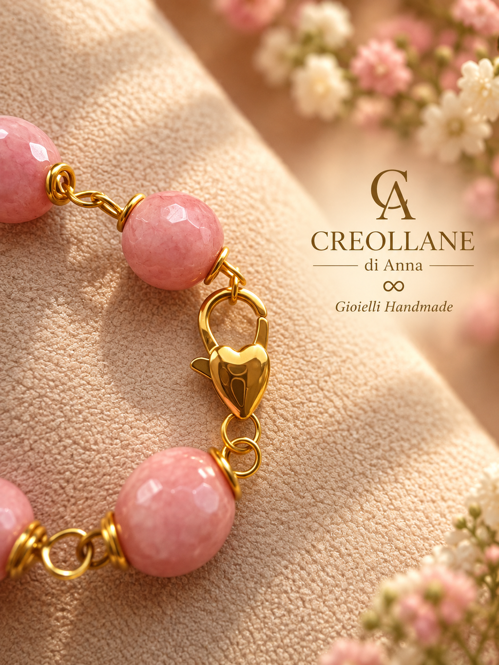 Set Collana Rodonite Rosa, Quarzo Rosa e Orecchini | Made in Italy