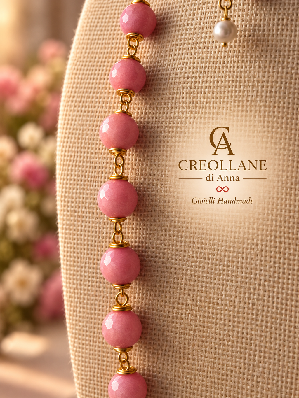Set Collana Rodonite Rosa, Quarzo Rosa e Orecchini | Made in Italy