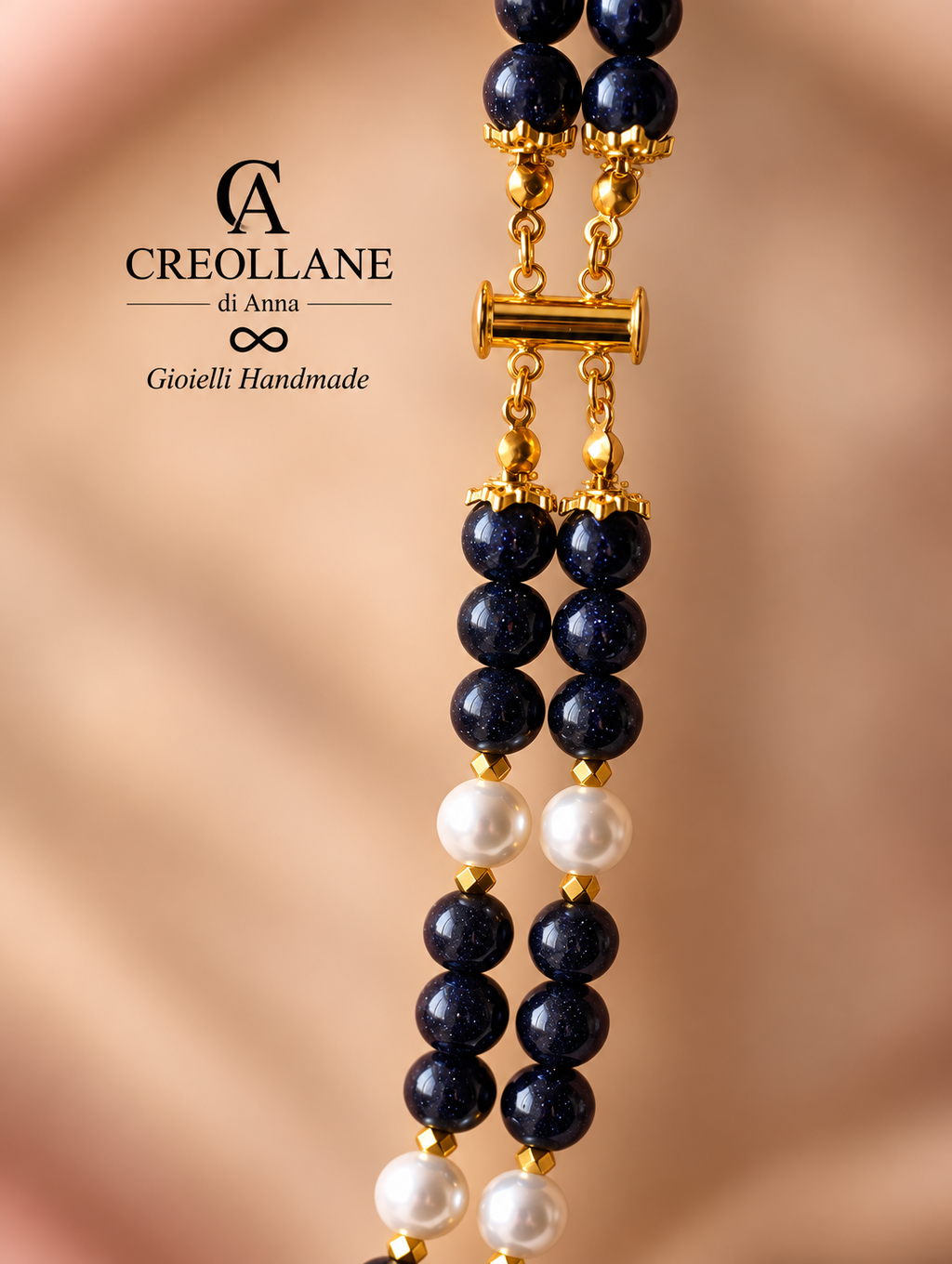 Collana Doppio Filo con Elementi Laterali | Bianca, Blu o Nera | Made in Italy
