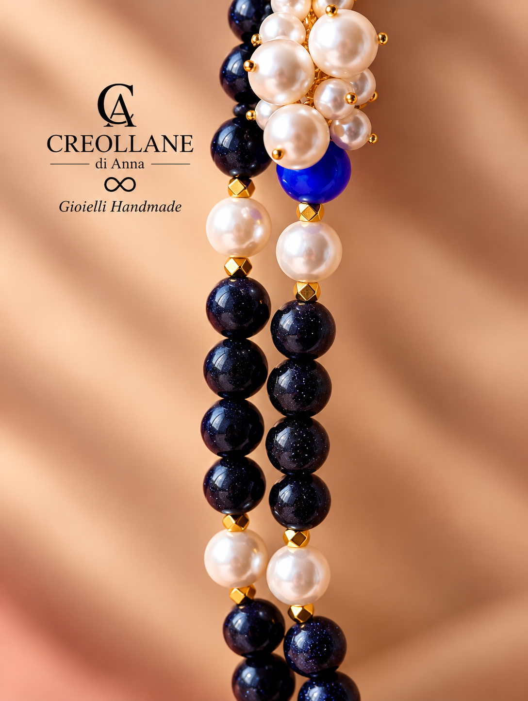 Collana Doppio Filo con Elementi Laterali | Bianca, Blu o Nera | Made in Italy