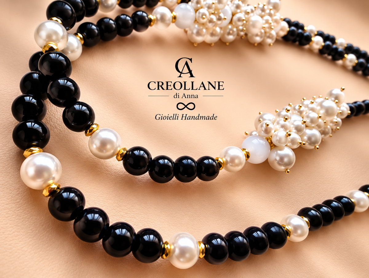 Collana Doppio Filo con Elementi Laterali | Bianca, Blu o Nera | Made in Italy