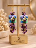 Orecchini con ceramica iris viola e cristalli fucsia | Made in Italy